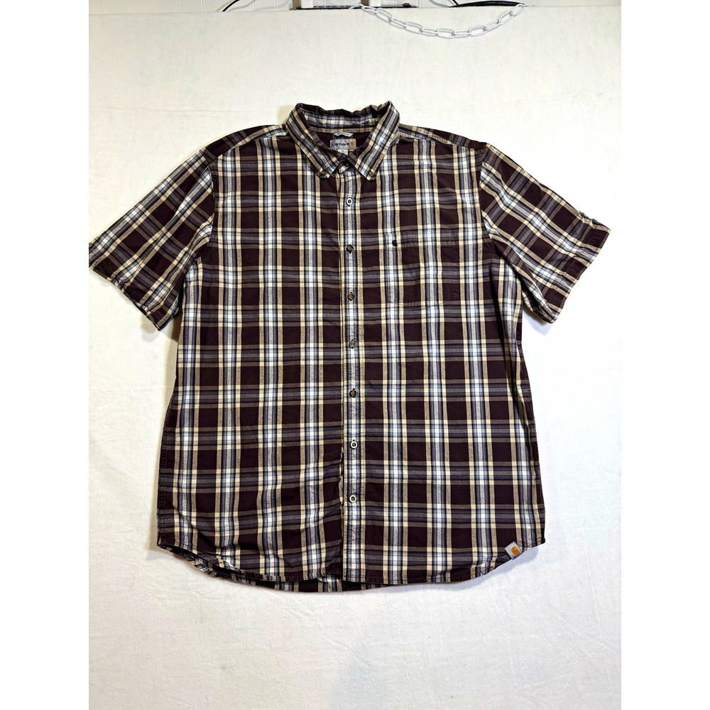 Carhartt Relaxed Fit Plaid Button-Down Short Sleeve Shirt Pockets 2XL